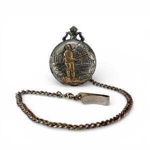 Milan Quartz Pocket Watch with Fisherman Relief Cover and Chain